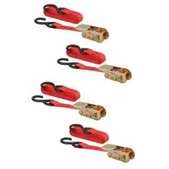 THIRARD - Lot De 4 Sangles De Serrage, 4.5m, à Cliquet, Crochet S, Rouge