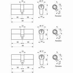 THIRARD - Lot De 3 Cylindres De Serrure Double Entrée HG, 30x30mm, S'entrouvrant, Nickel,3 Clés/cylindre -THIRARD Soldes 17236388 2