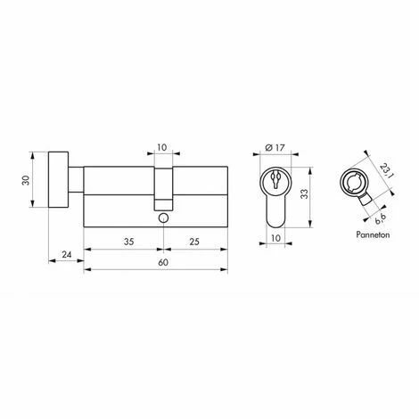 THIRARD - Cylindre à Bouton 35 X 25 Mm Laitonné 3 Clés 4 THIRARD - Cylindre à Bouton 35 X 25 Mm Laitonné 3 Clés – Image 2