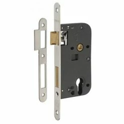 THIRARD - Boitier De Serrure Encastrable à Cylindre Pour Porte D'entrée, Axe 50mm, Bouts Ronds, Têtière Laiton Inox Brossé -THIRARD Soldes 18592502 2