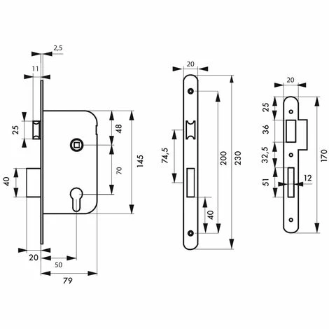 THIRARD - Boitier De Serrure Encastrable à Cylindre Pour Porte D'entrée, Axe 50mm, Bouts Ronds, Têtière Laiton Brossé 4 THIRARD - Boitier De Serrure Encastrable à Cylindre Pour Porte D'entrée, Axe 50mm, Bouts Ronds, Têtière Laiton Brossé – Image 2