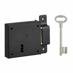 THIRARD - Serrure Horizontale En Applique à Clé Pour Porte De Cave, Pêne Seul, Droite, Axe 50mm, 85x76mm, Noir, 1 Clé