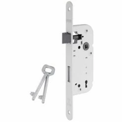 THIRARD Serrure à Larder Petit Coffre 135mm Axe 40 Mm Pêne Dormant Et Demi Tour 3 Gorges 2 Clés Réversible Coloris Blanc + Gâche