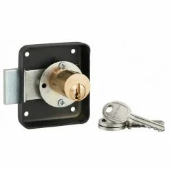 THIRARD - Serrure De Meuble En Applique Pour Porte D'ameublement, Droite, Axe 35mm, 70x60mm, Noir, 3 Clés