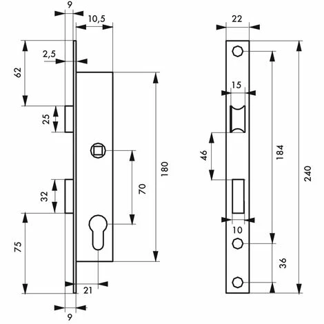 THIRARD - Boitier De Serrure Encastrable à Cylindre Pour Menuiserie Métallique, Axe 10.5mm, Bouts Carrés, Zingué 4 THIRARD - Boitier De Serrure Encastrable à Cylindre Pour Menuiserie Métallique, Axe 10.5mm, Bouts Carrés, Zingué – Image 2