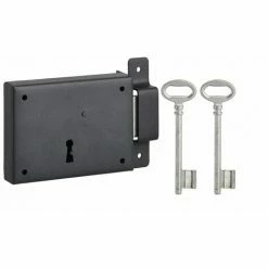 THIRARD - Serrure Horizontale En Applique à Clé Pour Porte De Cave, Pêne Seul, Droite, Axe 60mm, 110x80mm, Noir, 2 Clés