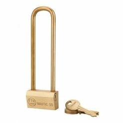 THIRARD - Cadenas à Clé Nautic, Laiton, Extérieur, Anse Haute Laiton, 55mm, 3 Clés