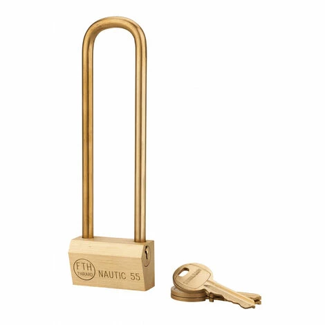 THIRARD - Cadenas à Clé Nautic, Laiton, Extérieur, Anse Haute Laiton, 55mm, 3 Clés 3 THIRARD - Cadenas à Clé Nautic, Laiton, Extérieur, Anse Haute Laiton, 55mm, 3 Clés