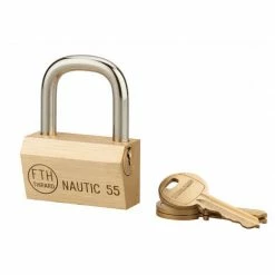 THIRARD - Cadenas à Clé Nautic Compatible Organigramme, Laiton, Intérieur, Anse Acier, 55mm, 3 Clés