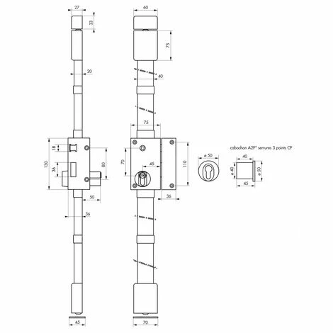 THIRARD - Serrure En Applique Targa A2P* à Fouillot, Droite, 3 Pts, Transit2 30x70mm, 50mm Max, Axe 45mm, Or, 4 Clés 5 THIRARD - Serrure En Applique Targa A2P* à Fouillot, Droite, 3 Pts, Transit2 30x70mm, 50mm Max, Axe 45mm, Or, 4 Clés – Image 3