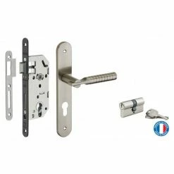 THIRARD - Garniture Serrure Encastrable à Cylindre Monomax + Ensemble Poignées Diane, Axe 40mm, Bouts Ronds, 3 Clés