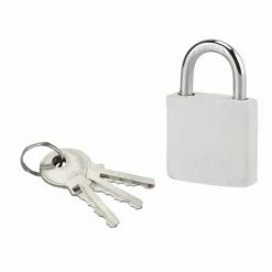 THIRARD - Cadenas à Clé Fashion Leather, Acier, Intérieur, Anse Acier, 30mm, Blanc, 3 Clés