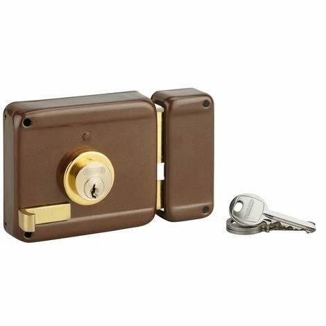 THIRARD - Serrure Horizontale En Applique Double Entrée à Tirage Pour Porte D'entrée, Droite, 100x86mm, Axe 50mm, Marron, 3 Clés 3 THIRARD - Serrure Horizontale En Applique Double Entrée à Tirage Pour Porte D'entrée, Droite, 100x86mm, Axe 50mm, Marron, 3 Clés