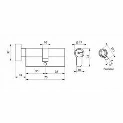 THIRARD - Cylindre Bouton 35x35 Mm 5 Clés Longues Fonction Urgence -THIRARD Soldes 31653438 2