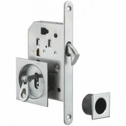 Thirard - Serrure à Encastrer à Crochet à Clé Pour Porte Coulissante Chromé Satin, Rosaces Carrés, 1 Clé - 1133