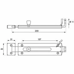 THIRARD - Verrou Porte Cadenas, Longueur 250mm, Pêne Plat Coulissant, Gâche En Acier Cambré, Acier Zingué