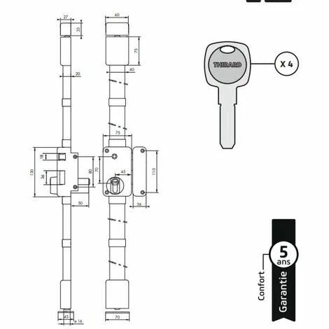 Serrure Verticale Beluga THIRARD - Cylindre Profil Européen - 3 Points - 75x130 - Fouillot - Droite - Blanche - 049511 4 Serrure Verticale Beluga THIRARD - Cylindre Profil Européen - 3 Points - 75x130 - Fouillot - Droite - Blanche - 049511 – Image 2