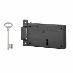 THIRARD - Serrure Horizontale En Applique à Clé Pour Porte De Cave, Pêne Seul, Gauche, Axe 80mm, 140x80mm, Noir, 1 Clé