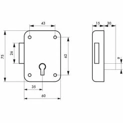 THIRARD - Serrure De Meuble Paris Pour Porte D'ameublement, Droite, Axe 35mm, 60x70mm, Gris, 1 Clé -THIRARD Soldes 8904733 3
