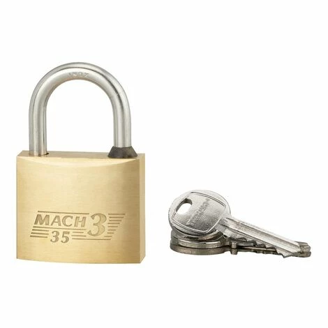 THIRARD - Cadenas à Clé Mach 3, Laiton, Extérieur, Anse Acier, 35mm, 3 Clés 3 THIRARD - Cadenas à Clé Mach 3, Laiton, Extérieur, Anse Acier, 35mm, 3 Clés
