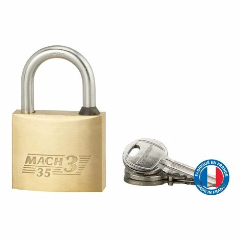 THIRARD - Cadenas à Clé Mach 3, Laiton, Extérieur, Anse Acier, 35mm, 3 Clés 5 THIRARD - Cadenas à Clé Mach 3, Laiton, Extérieur, Anse Acier, 35mm, 3 Clés – Image 3