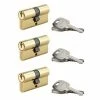 THIRARD - Lot De 3 Cylindres De Serrure Double Entrée, 30x30mm, Anti-arrachement, S'entrouvrant, Laiton, 3 Clés/cylindre -THIRARD Soldes 8904805 1