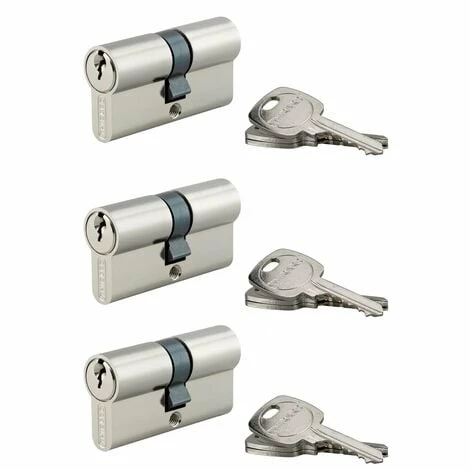 THIRARD - Lot De 3 Cylindres De Serrure Double Entrée, 30x30mm, Anti-arrachement, S'entrouvrant, Nickel, 3 Clés/cylindre 3 THIRARD - Lot De 3 Cylindres De Serrure Double Entrée, 30x30mm, Anti-arrachement, S'entrouvrant, Nickel, 3 Clés/cylindre