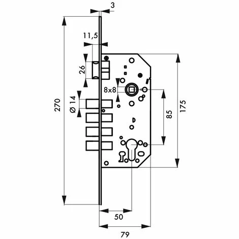 THIRARD - Boitier De Serrure Encastrable à Cylindre Pour Porte D'entrée, Axe 50mm, Bouts Carrés, 4pts, Nickelé, Rosace Fermée 4 THIRARD - Boitier De Serrure Encastrable à Cylindre Pour Porte D'entrée, Axe 50mm, Bouts Carrés, 4pts, Nickelé, Rosace Fermée – Image 2