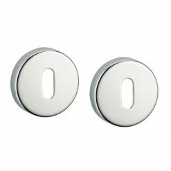 THIRARD - Paire De Rosaces Rondes, Trou De Clé, Chromé Poli