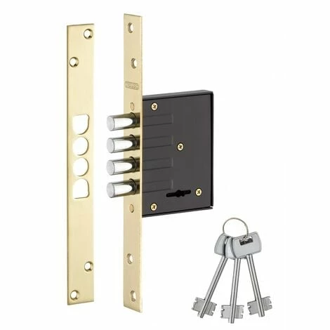 THIRARD - Serrure Encastrable Pour Porte D'entrée, Axe 40mm, 4 Pênes Ronds, Têtière Laitonnée, 3 Clés 3 THIRARD - Serrure Encastrable Pour Porte D'entrée, Axe 40mm, 4 Pênes Ronds, Têtière Laitonnée, 3 Clés